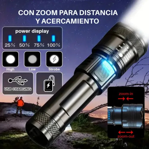 LINTERNA POTENTE RECARGABLE CON ZOOM